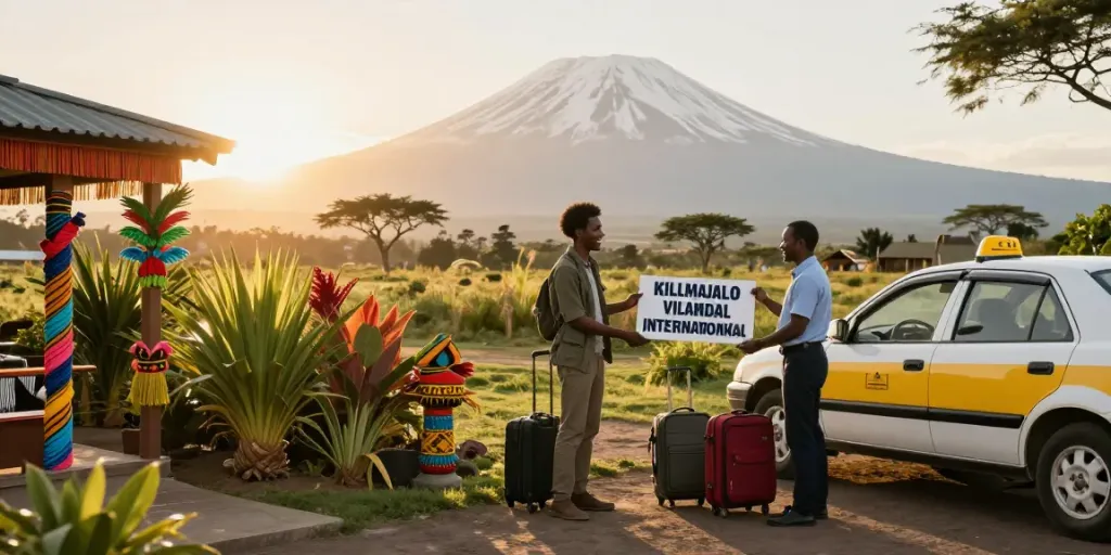 Services de taxi fiables accueillant les voyageurs à l'aéroport de Kilimanjaro avec un conducteur professionnel.